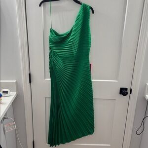 Badgley Mischka Green One Shoulder Dress NWT